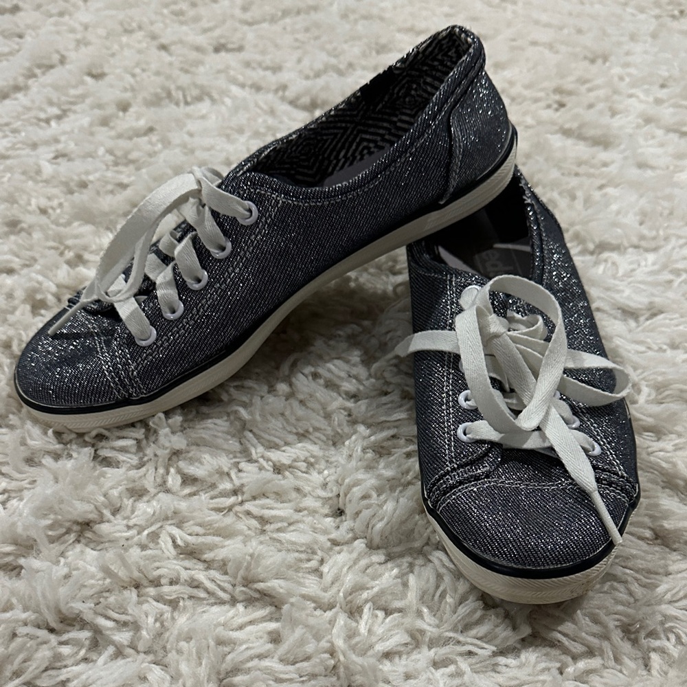 KEDS Women’s Y2K Dark Grey Bohemian Glitter Canvas Sneakers Sz 5.5, EUC